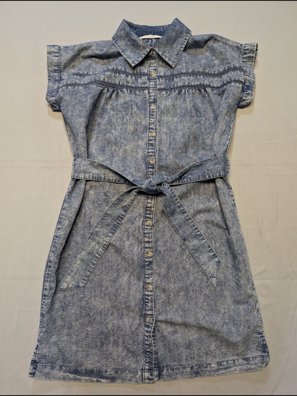 Given Kale Women's Size Medium Midi Acid-Wash Denim Shirt Dress Waist Tie